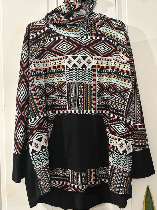 LuLaRoe Tops - LuLaRoe Black Pullover with Coral, Teal & Mustard Geometric Print